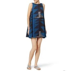 Mara Hoffman Geometric Blue Loom Swing Stretch Trapeze Shift Tunic Dress XS
